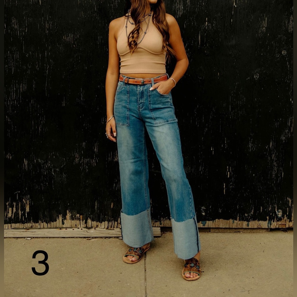 Wide leg cuffed jeans